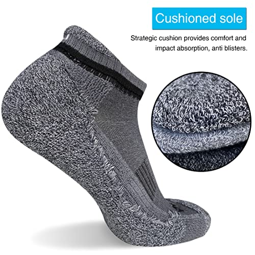 Men's Cushioned Athletic Running Ankle Socks 6 Pairs Graphite Grey 13-15