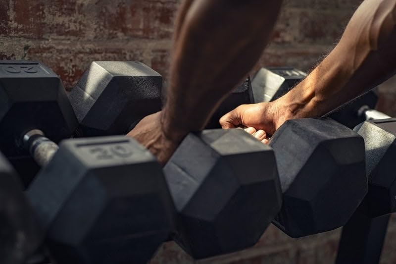 Signature Fitness Hex Dumbbells - Rubber Coated Hand Weights for Home Gym | 5-50 lbs Pairs