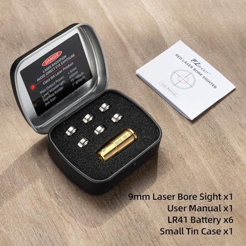 9mm Red Laser Bore Sighter with Extra Batteries & Tin Case