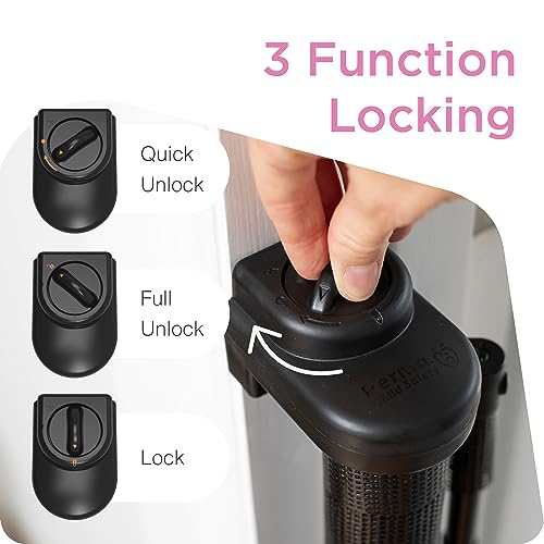 Perma Child Safety Retractable Baby Gate, 71" Wide x 33" Tall, Mesh for Stairs, Doorways, Indoors, Outdoors, Dogs, One-Hand Operation, Locks, Easy Install, Black