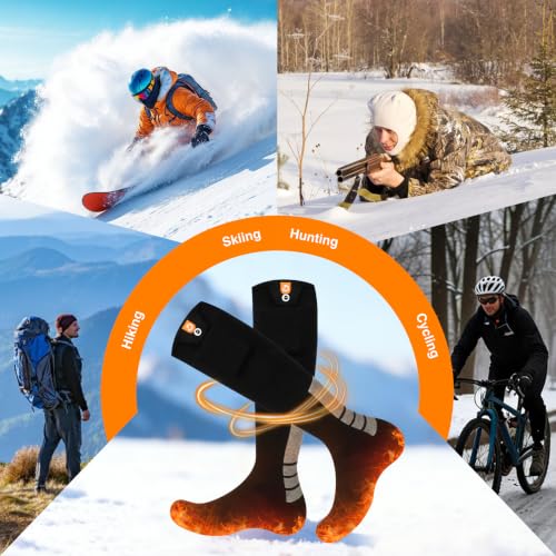Rechargeable Heated Socks with 4 Heat Levels, 6000mAh Battery, Winter Thermal Socks for Outdoor Activities