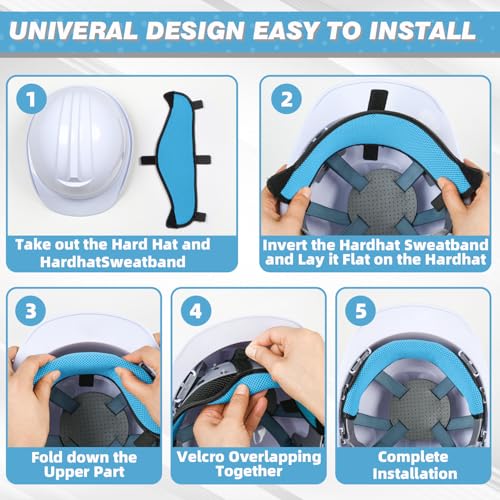 Hard Hat Sweat Bands 12Pcs, Innovative 3-Layer Fabric Sweatbands for Hard Hats Washable, Reusable Cotton Hard Hat Liner for Softness and Comfort,Sponge Hardhat Sweatband for Welding Helmet (Blue)