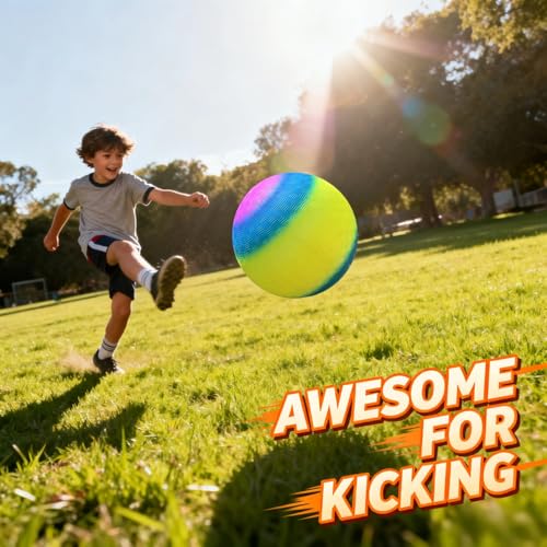INTOWIND Rainbow 4 Pack 8.5in Playground Balls - Kids Dodgeball Kickball Set with Hand Pump