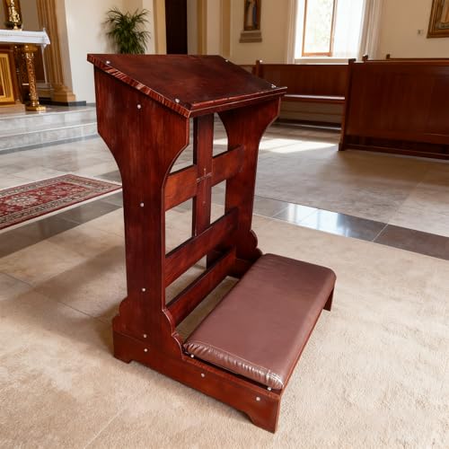 Wood Prayer Bench with Cushion - Padded Kneeler for Home & Church
