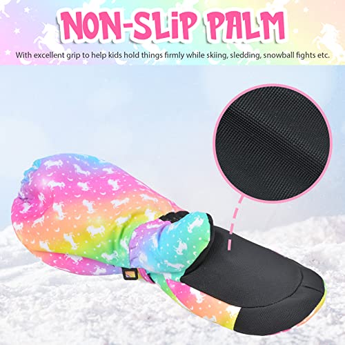 Kids Waterproof Ski Gloves - Toddler Mittens, Rainbow Unicorn, Small