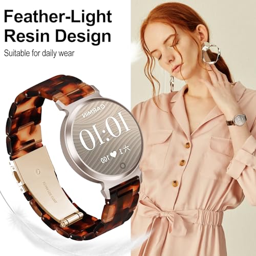 Conidido Tortoiseshell Watch Band for Garmin Lily 2/2 Classic/2 Active - Resin Strap with Stainless Steel Buckle, 14mm Replacement Wristband for Women