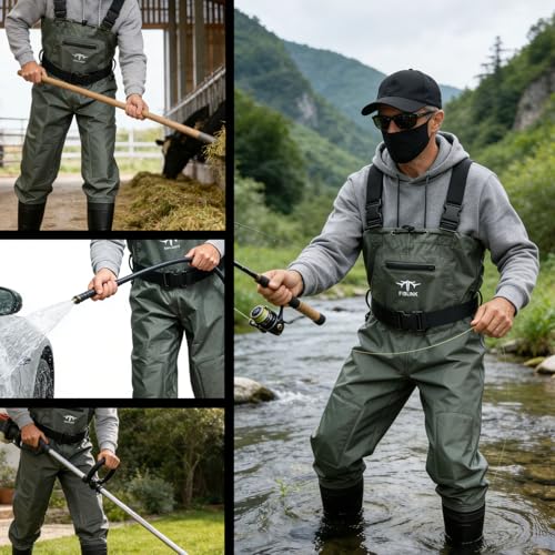 Fiblink 2-Ply Nylon/PVC Chest Waders with Boots, Waterproof Fishing & Hunting Waders (Brown, M9/W11)