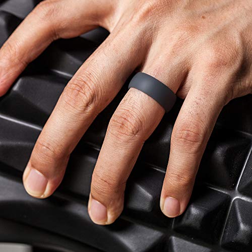 Men's Graphite Grey Patterned Silicone Rings - 8mm Wide