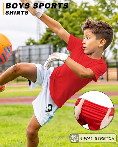 Boys Athletic Dry Fit Neon T-Shirt - Short Sleeve, 10-12 Years, Red