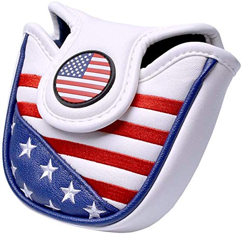 PLUSKER USA Golf Heel Shafted Mallet Putter Cover, Magnetic Closure Stars and Stripes American Flag Synthetic Leather Patriotic Head Covers for Golf Course and Travel