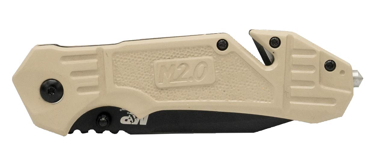 Smith & Wesson M&P FDE 8.2in High Carbon S.S. Spring Assisted Folding Knife with 8in Serrated Tanto Blade and Rubberized Handle for Outdoor Survival and EDC,Black