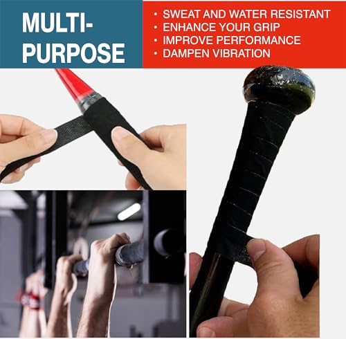 Grip Tape 2 Pack - Sweat Resistant Cloth Tape for Sports & Tools - Black