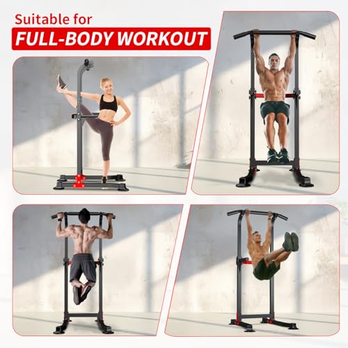 Adjustable Pull Up Bar Dip Station - Black & Red
