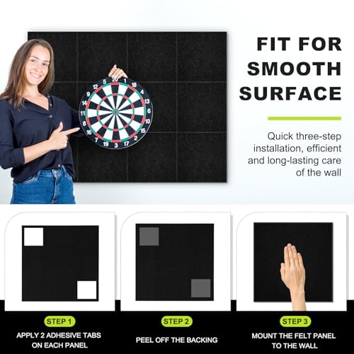 Black 12-Pack Dart Board Wall Protector Felt Surround for Wall Protection