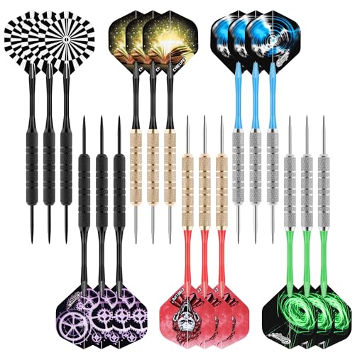 Professional Steel Darts Set - 18 Durable Metal Tip Darts with Flights