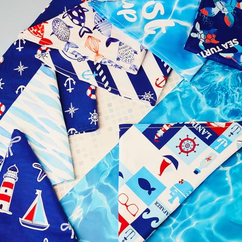 8 Pcs Nautical Dog Bandanas - Summer Ocean Style Scarf Set