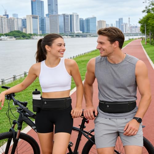 Water Bottle Holder Running Belt - Large Fanny Pack - Black