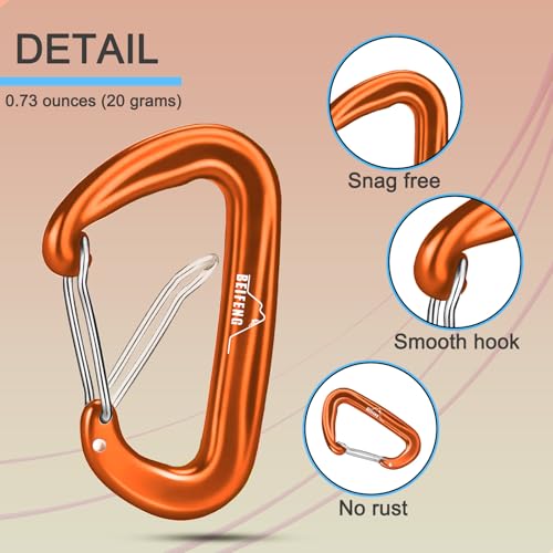 Heavy Duty Lightweight Locking Carabiner Clips - Orange 4Pcs
