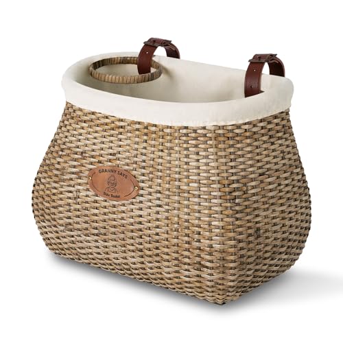 Brown Wicker Bike Basket Front with Cup Holder for Women & Men - Retro Style