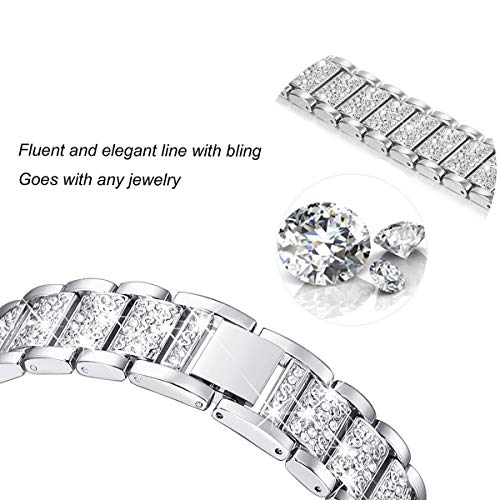 Mtozon Silver Rhinestone Bling Bands for Fitbit Charge 6/5 Dressy Metal Wristband