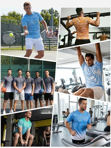 Men's Athletic T-Shirt - Short Sleeve Running Top - Large Aqua Wave