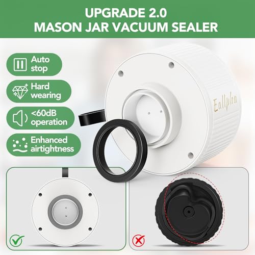 Electric Mason Jar Vacuum Sealer Kit with Reusable Lids & Bags for Food Preservation