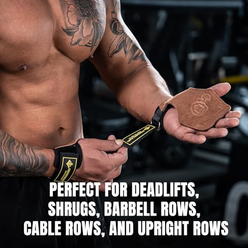 Weight Lifting Straps - Double Leather Gym Straps with Cushion Wrist Loop - One Size, Brown