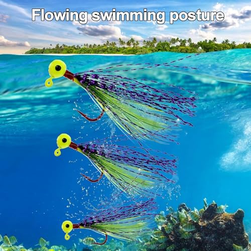 10pcs Crappie Jig Heads Fishing Lures with Feather