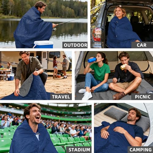 KawaGebo Kamp Blue Waterproof Outdoor Blanket 80x58 Inches Thick Fleece