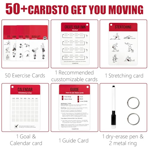 Kettlebell Workout Cards - 59 Exercise Cards with Dry-Erase & Rings