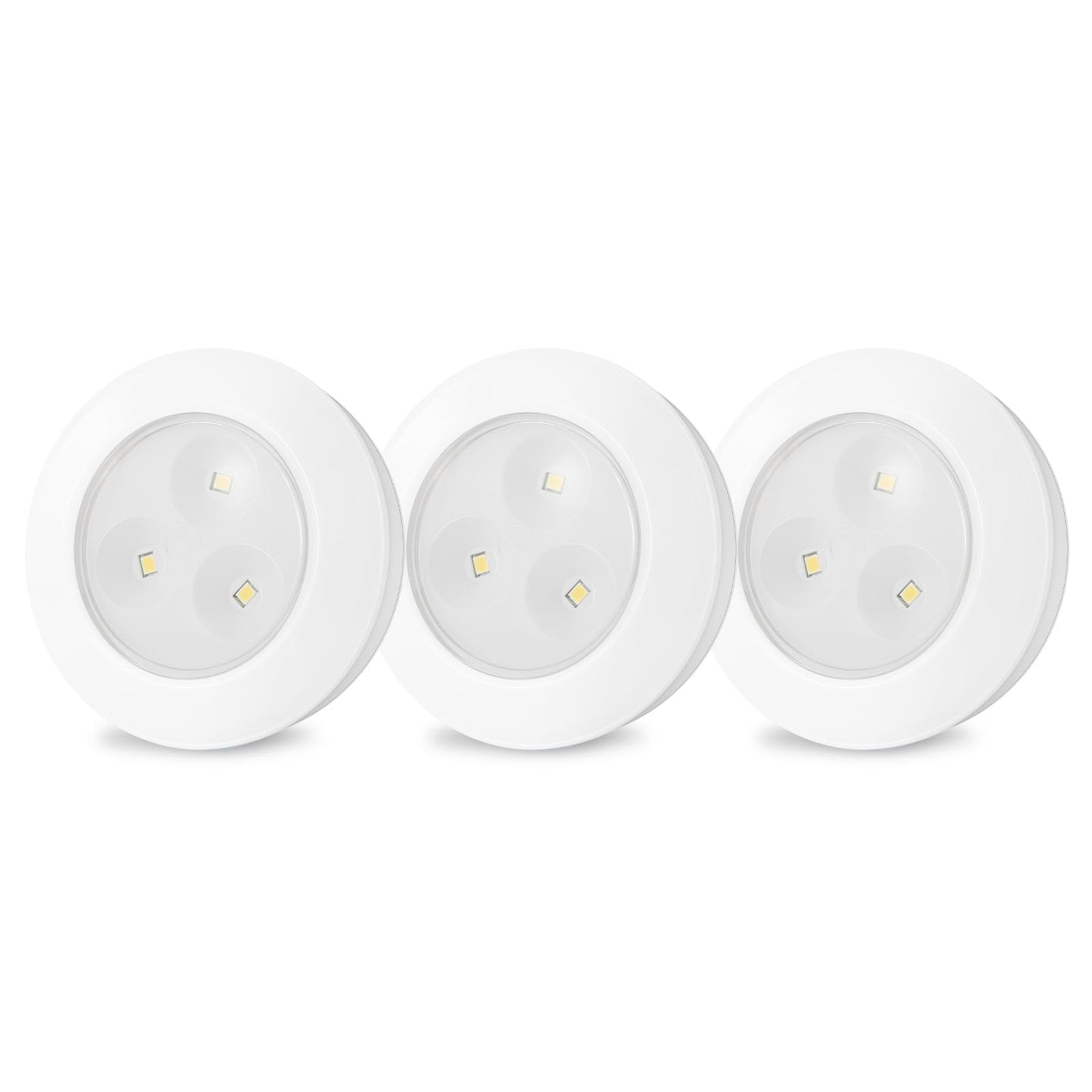 LUXSWAY LED Puck Light, Ultra-Thin Touch Light, Battery Operated, Tap Lights, 60 Lumens, Stick on Lights, Under Cabinet Lighting, Ideal for Kitchen Cabinets, Closets, Garage and More, 3-Pack, White