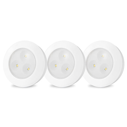 LUXSWAY LED Puck Light, Ultra-Thin Touch Light, Battery Operated, Tap Lights, 60 Lumens, Stick on Lights, Under Cabinet Lighting, Ideal for Kitchen Cabinets, Closets, Garage and More, 3-Pack, White