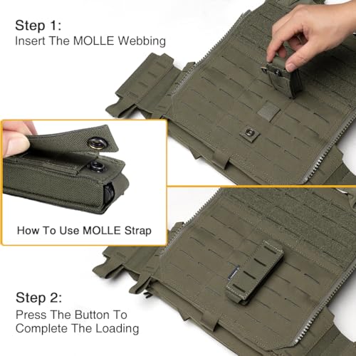 IDOGEAR Single Pistol Mag Pouch - Elastic Molle Open Top Holster for 9mm .40 Magazines - Ranger Green