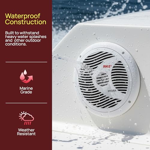 Pyle 6.5 Inch Dual Marine Speakers 2-Way Waterproof Outdoor Audio System PLMR60W (White) - 150W, Polypropylene Cone
