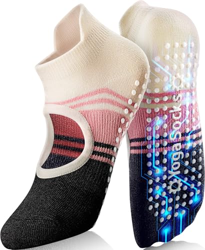 Non-Slip Pilates Grip Socks for Women - Yoga Barre Cotton - Pink
