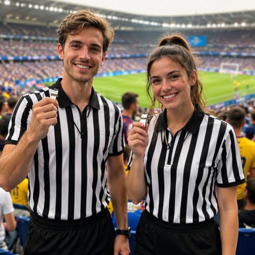Large Referee Shirt with Whistle - Black and White Striped Jersey