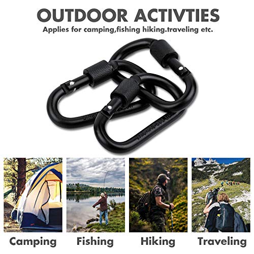 Locking Carabiner D-Ring Clips with Flat Key Rings - 3 Carabiners & 9 Keyrings