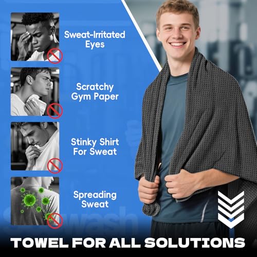 Microfiber Gym Towel - Quick Dry, Lightweight, 27x55 inches - Black