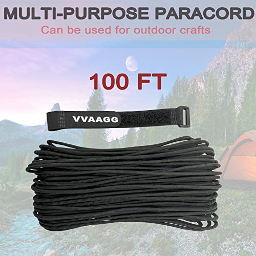 550 lb Paracord Rope - 4MM 7-Strand Nylon - Black, 100FT