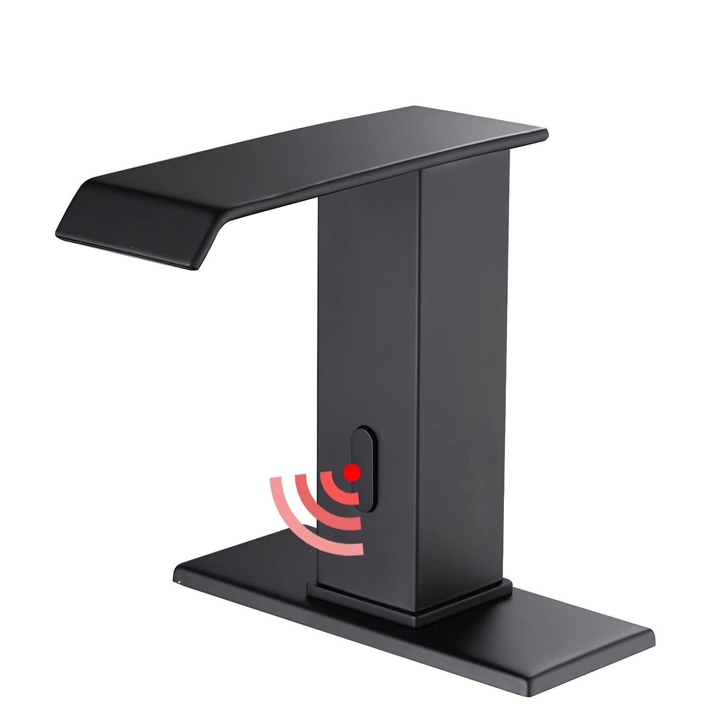 YBlucklly Automatic Sensor Touchless Waterfall Bathroom Sink Faucet with Control Box and Temperature Mixer DC Powered Sensor Hands Free Bathroom Tap Matte Black Vanity Faucets with Hole Cover Plate