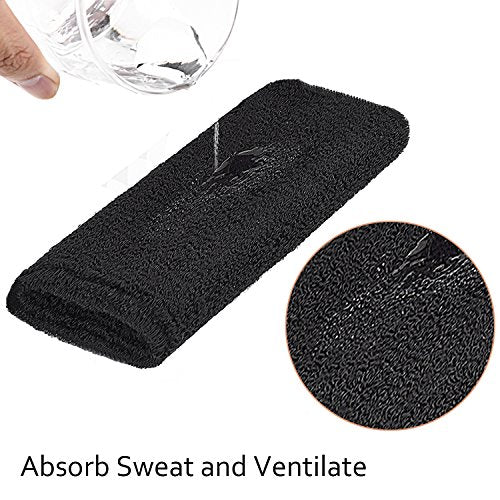 6 Inch Wrist Sweatbands - Black Cotton Athletic Bands for Sports