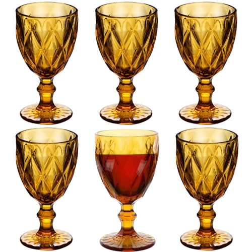 Taganov Amber Wine Glass Set of 6 - Vintage 10 oz Goblets for Wedding & Party