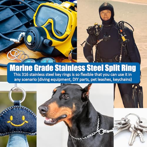 316 Stainless Steel Split Key Ring Set - 5 Sizes, 50 Pieces, Marine Grade Durable Hardware
