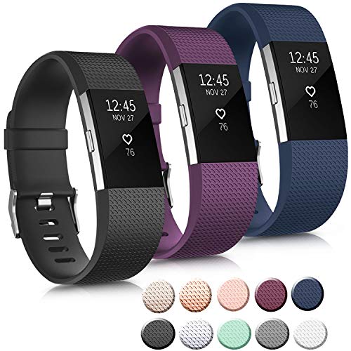 Sport Bands for Fitbit Charge 2 - 3 Pack Adjustable Replacement Wristbands - Small, Black/Purple/Navy Blue