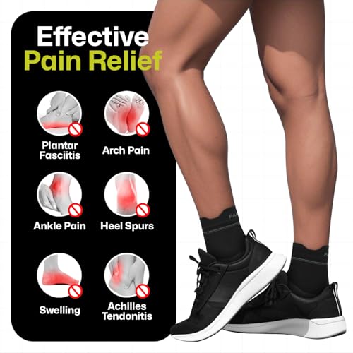 Plantar Fasciitis Socks - Ankle Compression Sleeve with Arch Support - Black (3 Pairs)