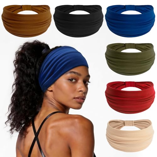 6 Pack Stretchy Wide Headbands for Women - Soft & Adjustable