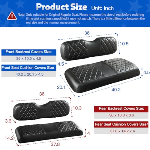 Golf Cart Seat Covers 4-Piece Set for EZGO TXT/RXV - Black & Black Stitch