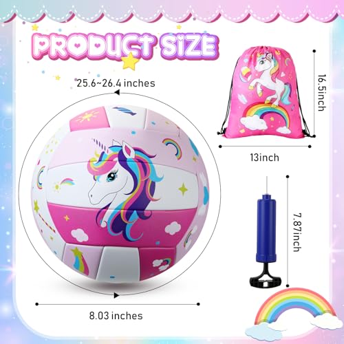 Size 5 Pink Unicorn Volleyball Kit with Backpack & Pump for Girls