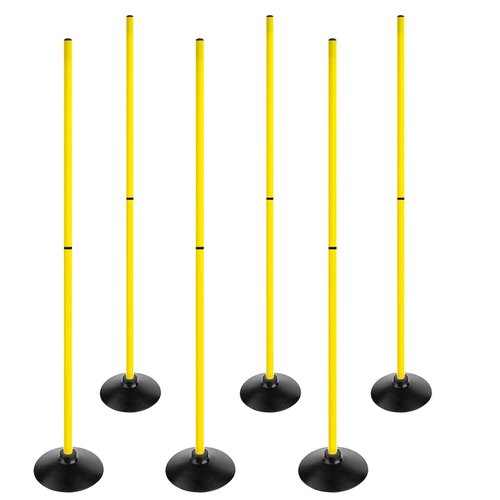 ASENVER 6FT Soccer Agility Poles with Rubber Base Detachable Speed Agility Stick Slalom Speed Training Pole Set for Sports (Pack of 6, Yellow)