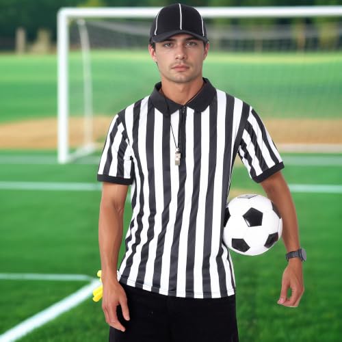 3X-Large Referee Shirt for Men and Women - Stripe Umpire Jersey with Hat, Penalty Flag & Whistle